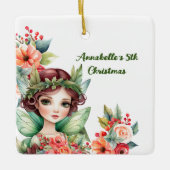 Green Woodland Fairy met Bloemen Ornament (Voorkant)