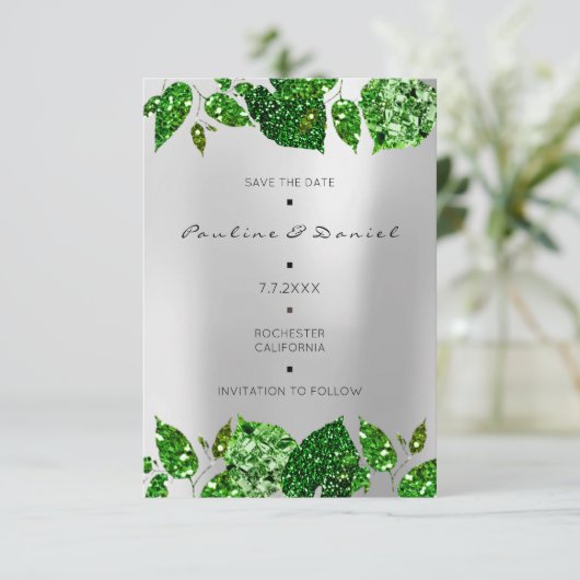 Green Woodland Green Monstera Save The Date Gra (Staand voorkant)
