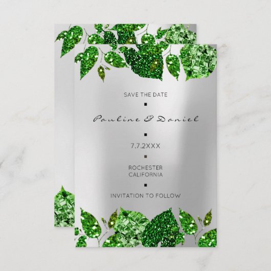 Green Woodland Green Monstera Save The Date Gra (Voorkant / Achterkant)
