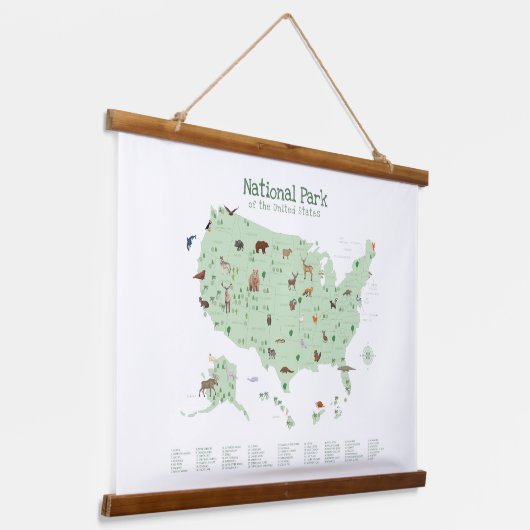 Green Woodland National Parks Kaart Kleuterschool Hangend Wandkleed (Gebogen)