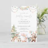 Green Woodland Party Dieren Uitnodiging voor verja (Staand voorkant)