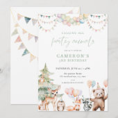 Green Woodland Party Dieren Uitnodiging voor verja (Voorkant / Achterkant)