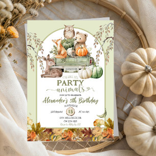 Green Woodland Pumpkin Truck Animals Verjaardag Kaart