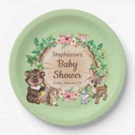 Green Woodland Rustic Animal Neutral Baby shower Papieren Bordje