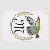 Green Woodpecker in Flight Monogram Golfhanddoek (Horizontaal)