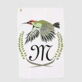 Green Woodpecker in Flight Monogram Golfhanddoek (Voorkant)