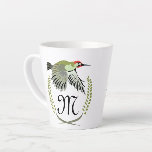 Green Woodpecker in Flight Monogram Latte Mok (Linkerhoek)