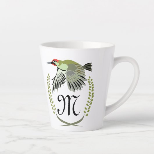 Green Woodpecker in Flight Monogram Latte Mok (Rechts)
