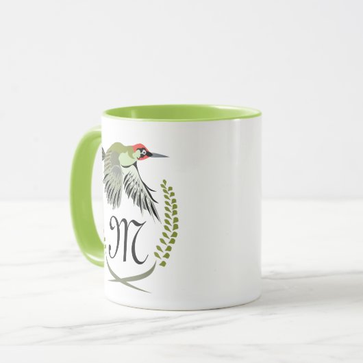 Green Woodpecker in Flight Monogram Mok (Voorkant links)