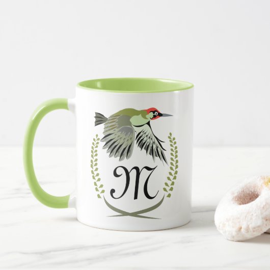 Green Woodpecker in Flight Monogram Mok (Met donut)