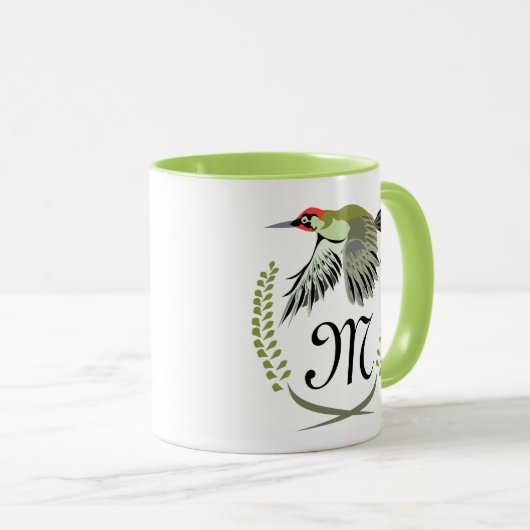 Green Woodpecker in Flight Monogram Mok (Voorkant rechts)