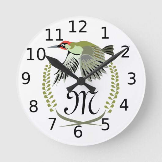 Green Woodpecker in Flight Monogram Ronde Klok (Voorkant)