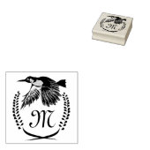 Green Woodpecker in Flight Monogram Rubberstempel (Gestempeld)