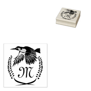 Green Woodpecker in Flight Monogram Rubberstempel