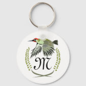 Green Woodpecker in Flight Monogram Sleutelhanger (Voorkant)