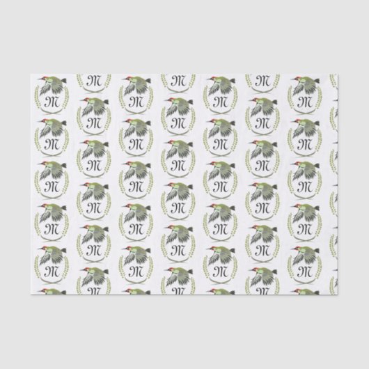 Green Woodpecker in Flight Monogram Tissuepapier (Voorkant)
