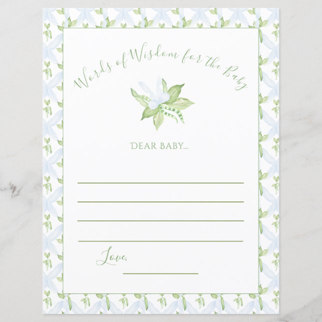 Green Words of Wisdom Sweet Pea Baby Shower Game (Voorkant)