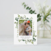 Green Wreated Custom Text Foto Feestdagenkaart (Staand voorkant)