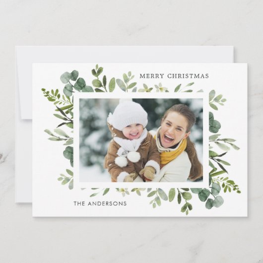 Green Wreated Custom Text met Kerstmis Feestdagenkaart (Voorkant)