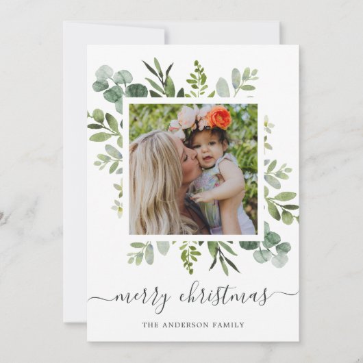 Green Wreated Custom Text met Kerstmis Feestdagenkaart (Voorkant)