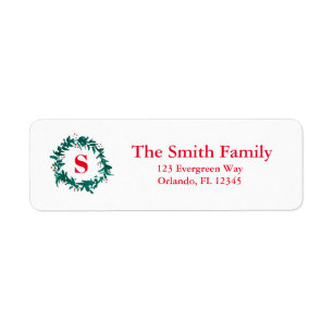 Green Wreated Kerstmonogram Retouradres Etiket