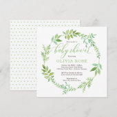 Green Wreath Baby shower Invitation, BOHO Kaart (Voorkant / Achterkant)