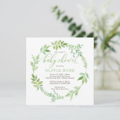 Green Wreath Baby shower Invitation, BOHO Kaart (Staand voorkant)