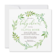 Green Wreath Baby shower Invitation, BOHO
