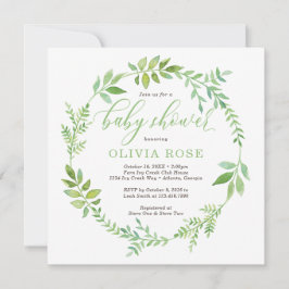 Green Wreath Baby shower Invitation, BOHO Kaart