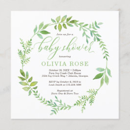 Green Wreath Baby shower Invitation, BOHO Kaart