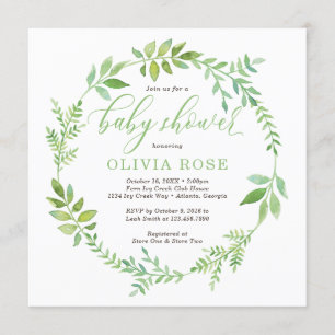 Green Wreath Baby shower Invitation, BOHO Kaart