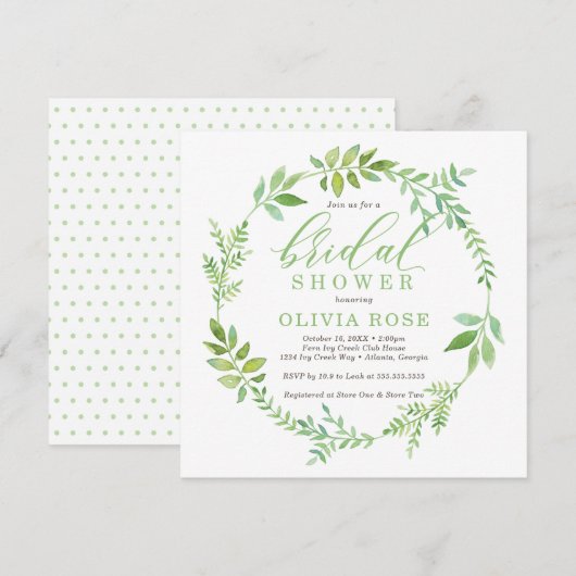Green Wreath Bridal Shower Invitation, BOHO Kaart (Voorkant / Achterkant)