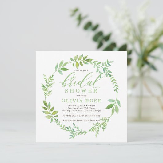 Green Wreath Bridal Shower Invitation, BOHO Kaart (Staand voorkant)