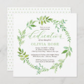 Green Wreath Dedication Invitation, BOHO Kaart (Voorkant / Achterkant)