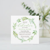 Green Wreath Dedication Invitation, BOHO Kaart (Staand voorkant)