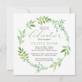 Green Wreath Dedication Invitation, BOHO Kaart