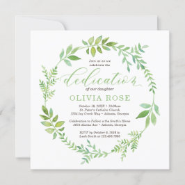Green Wreath Dedication Invitation, BOHO Kaart