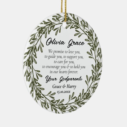 Green Wreath Godfather Belofte aan Godchild Keramisch Ornament (Rechts)