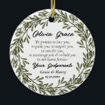 Green Wreath Godfather Belofte aan Godchild Keramisch Ornament<br><div class="desc">Groene krans peetouders beloven aan Godchild Keramisch Ornament. Overeenkomende objecten beschikbaar.</div>