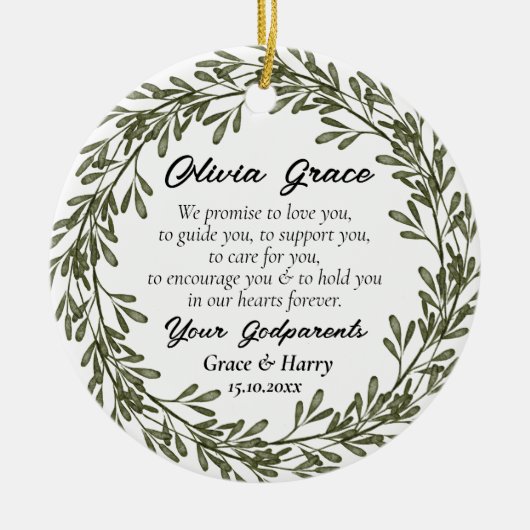 Green Wreath Godfather Belofte aan Godchild Keramisch Ornament (Voorkant)