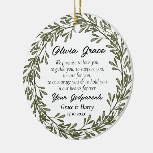 Green Wreath Godfather Belofte aan Godchild Keramisch Ornament (Links)