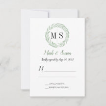 Green Wreath Monogram Wedding RSVP