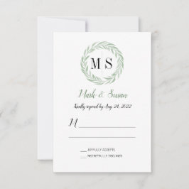 Green Wreath Monogram Wedding RSVP