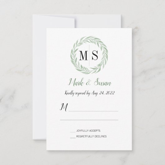 Green Wreath Monogram Wedding RSVP (Voorkant)