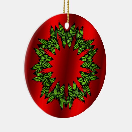 Green Wreath op Red Kerstmis Keramisch Ornament (Rechts)