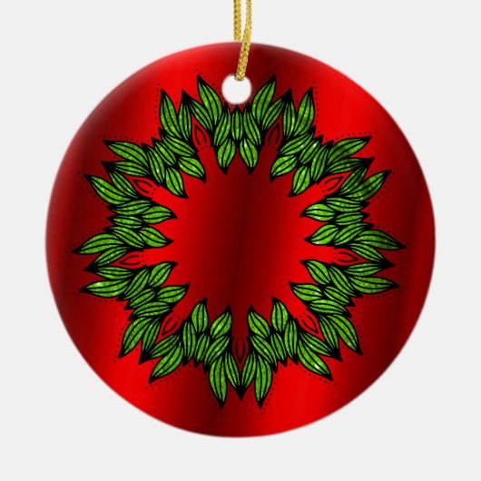 Green Wreath op Red Kerstmis Keramisch Ornament (Voorkant)