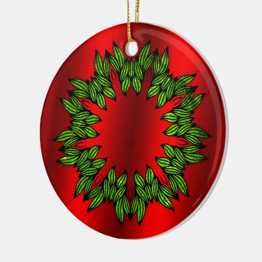 Green Wreath op Red Kerstmis Keramisch Ornament (Links)