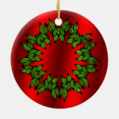 Green Wreath op Red Kerstmis Keramisch Ornament (Achterkant)