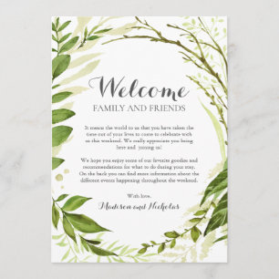 Green Wreath Wedding Hotel Welkom Kaarten, rustiek Programmakaart