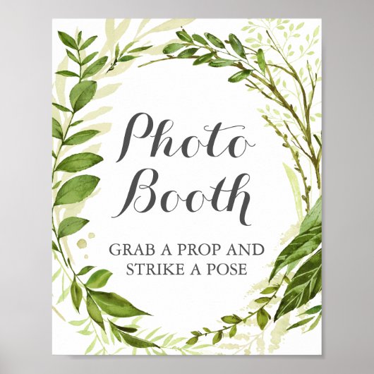 Green Wreath Wedding Photo Booth Sign, Rustic Leaf Poster (Voorkant)